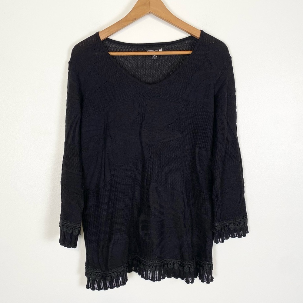 Antthony Originals Black Floral Texture Lace Trim Stretch Sz M Whimsygoth Witchy